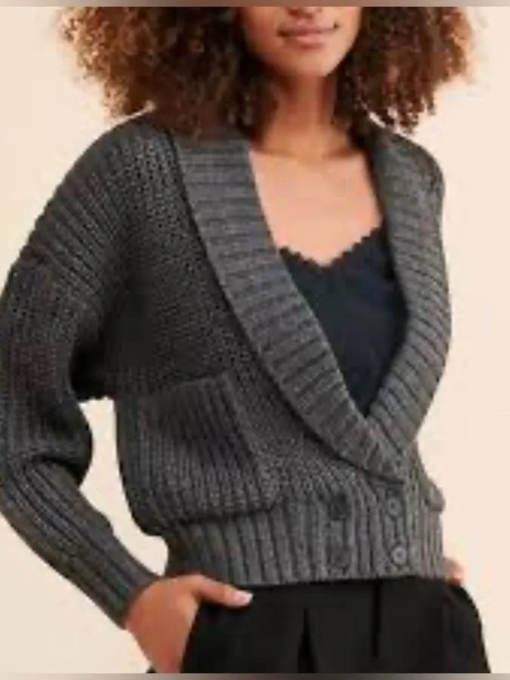 Anthropologie Deep V shawl collar wool blend Cardigan In Charcoal small